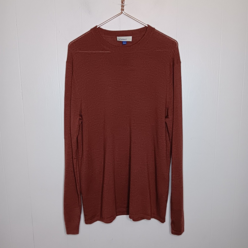 Artefact Merino Wool Sweater L Rust Brown Crew Neck Pullover Quiet Luxury Earthy - Picture 2 of 6